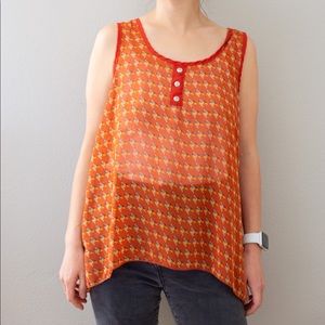 Sleeveless Sheer Orange Patterned Shirt